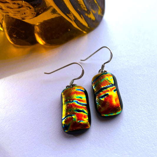 Volcano Dichroic Glass Drop Earrings