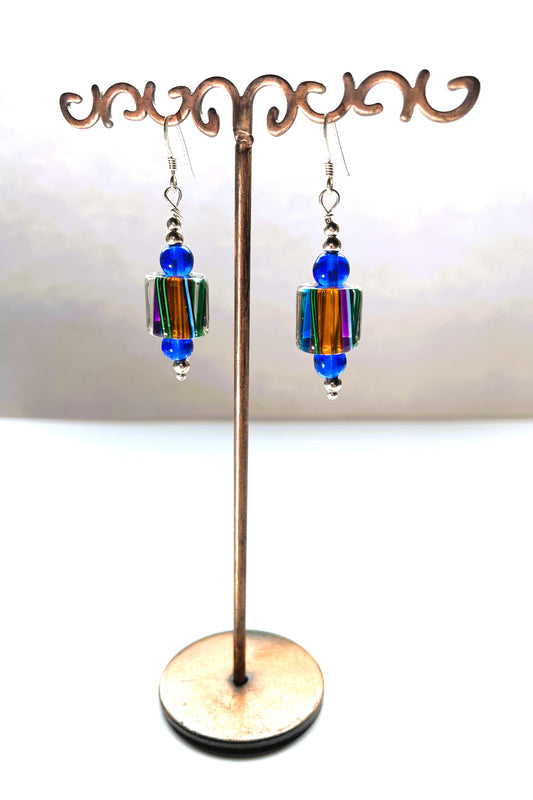 Blue lampwork stripey earrings