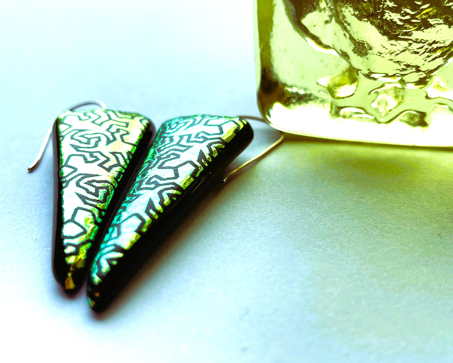 Escher Lizard dichroic earrings