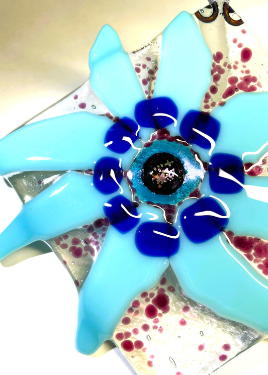Blue and Cranberry flower sun catcher