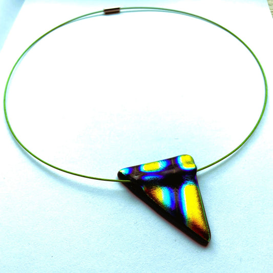Rainbow Dichroic Glass Triangle Pendant Necklace