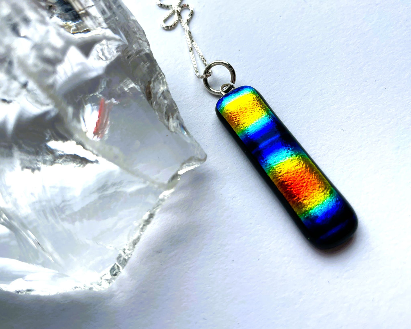 Rainbow Dichroic Glass Pendant Necklace