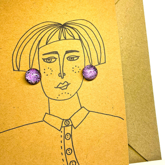 Sparkling Pink Dichroic Glass Stud Earrings