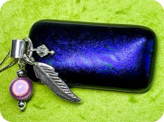 Purple Dichroic Glass Pendant with Sterling Silver charms