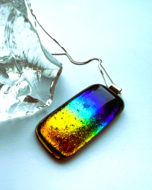 Rainbow Dichroic Glass Statement Pendant