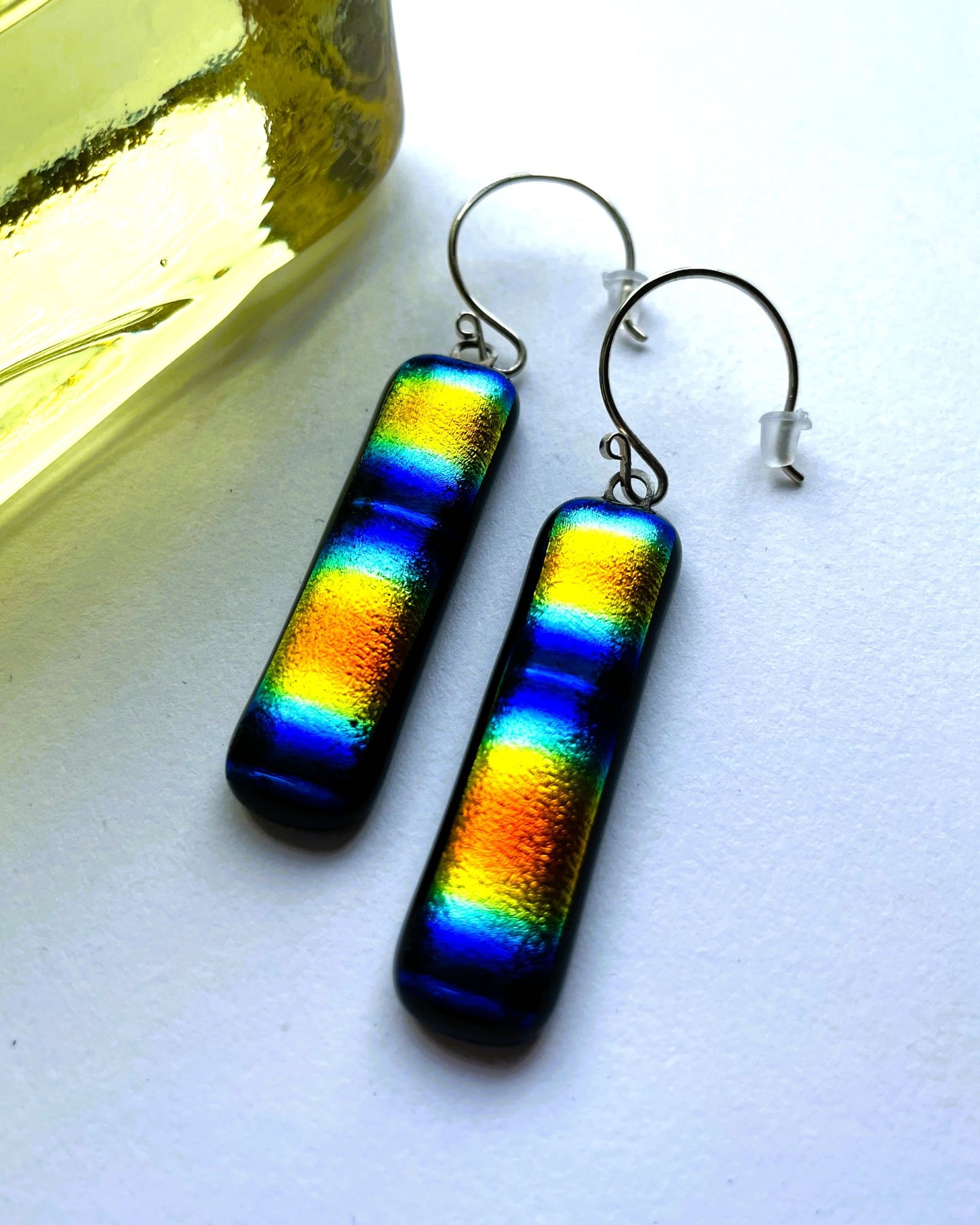 Rainbow Dichroic Glass Drop Earrings