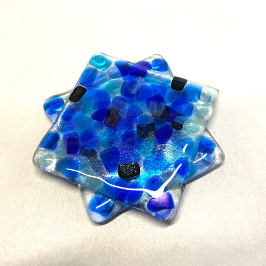 Blue on Blue Fused Glass Coasters – Set of 2