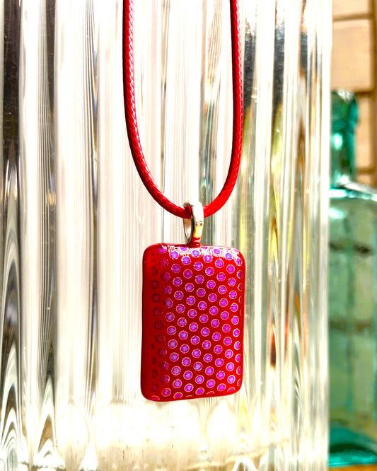 Red Dichroic Glass Pendant – Spotty Blue & Pink