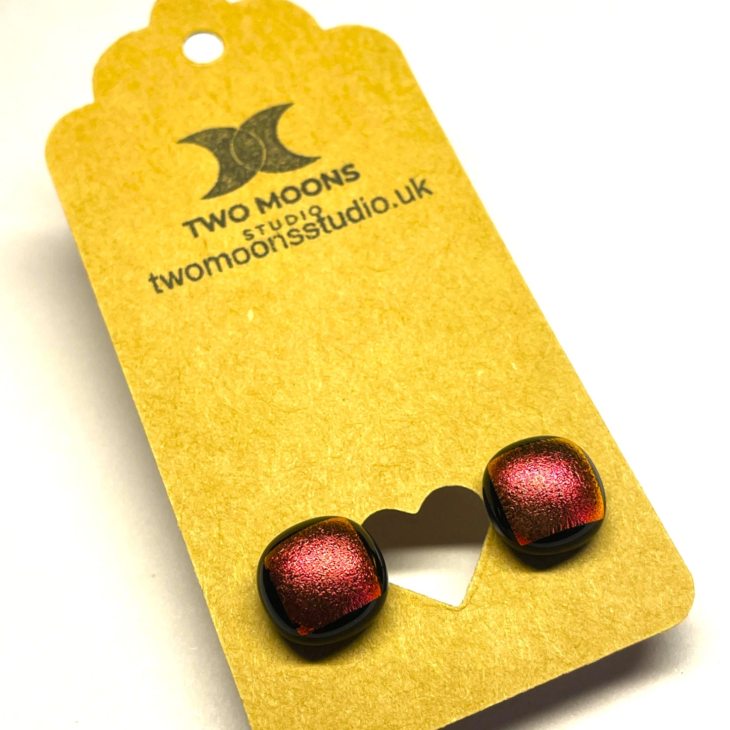 Satin Red and Gold Dichroic Glass Stud Earrings