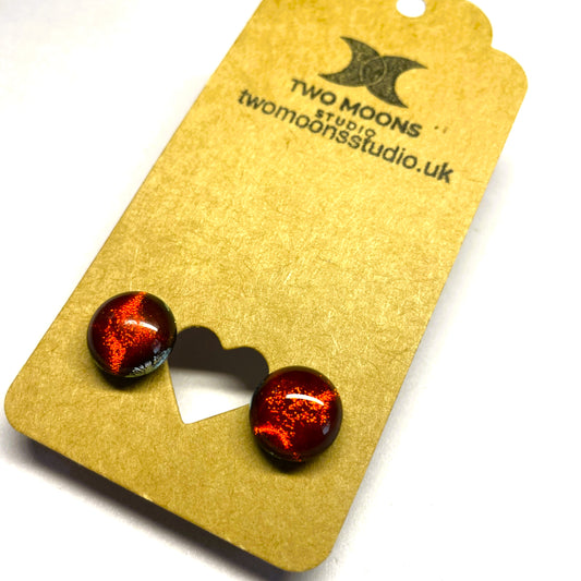 Silver and Red Starry! Dichroic Glass Stud Earrings