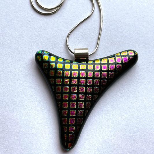 Peacock Grid Dichroic Glass Pendant