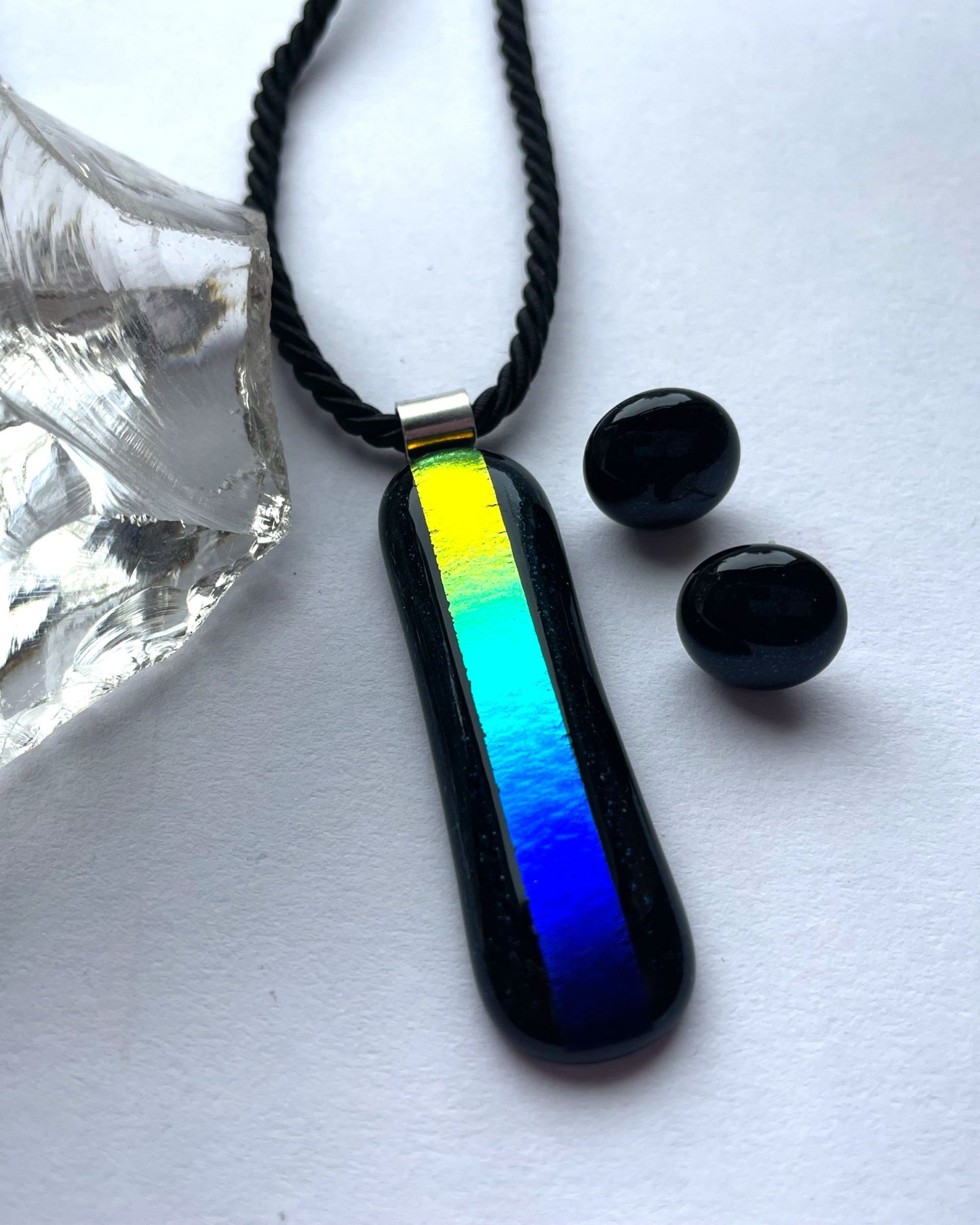 Dark Blue Aventurine & Rainbow Dichroic Glass Jewellery Set