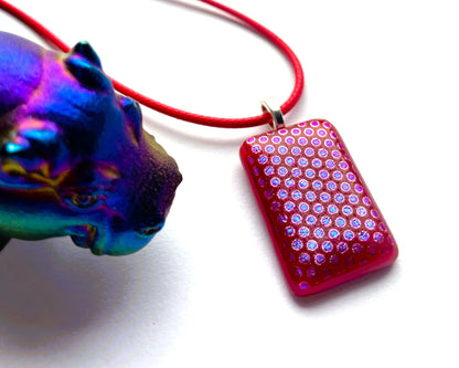 Red Dichroic Glass Pendant – Spotty Blue & Pink