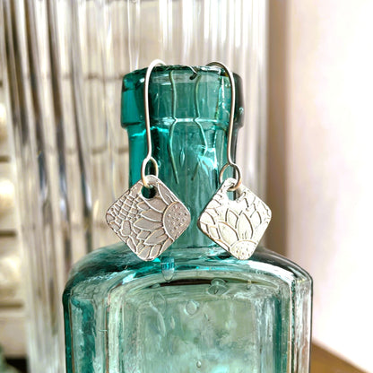 Sunflower Mismatched Silver Metal Clay Earrings