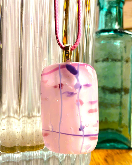 Pretty in Pink Fused Glass Pendant – Confetti Lilac & Blue
