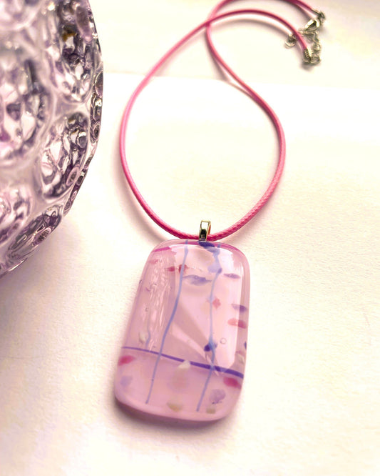 Pretty in Pink Fused Glass Pendant – Confetti Lilac & Blue