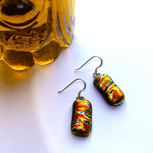 Volcano Dichroic Glass Drop Earrings