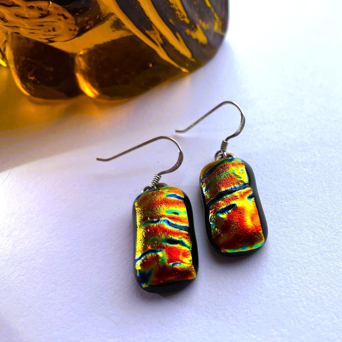 Volcano Dichroic Glass Drop Earrings