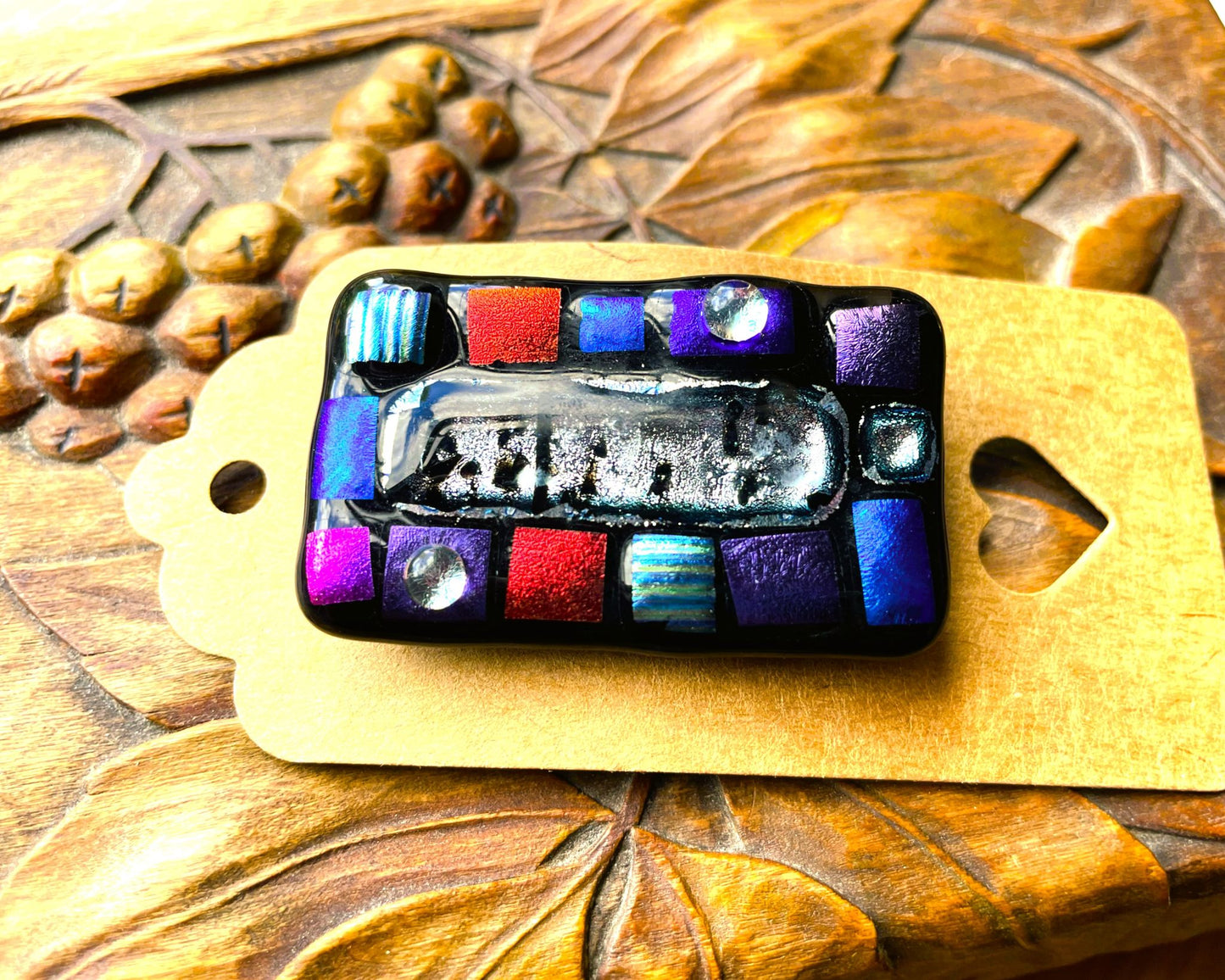 Blue Mosaic Dichroic Glass Brooch