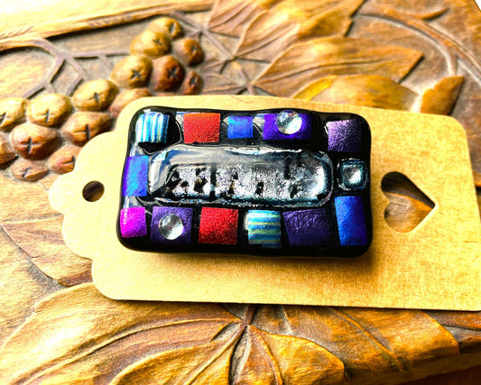 Blue Mosaic Dichroic Glass Brooch