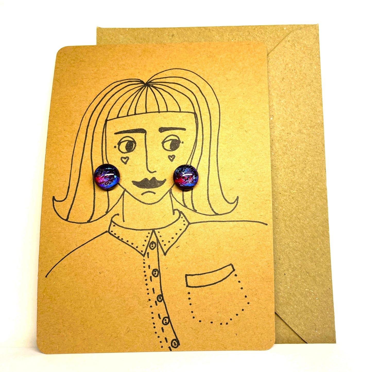 Cranberry & Electric Blue Dichroic Glass Stud Earrings