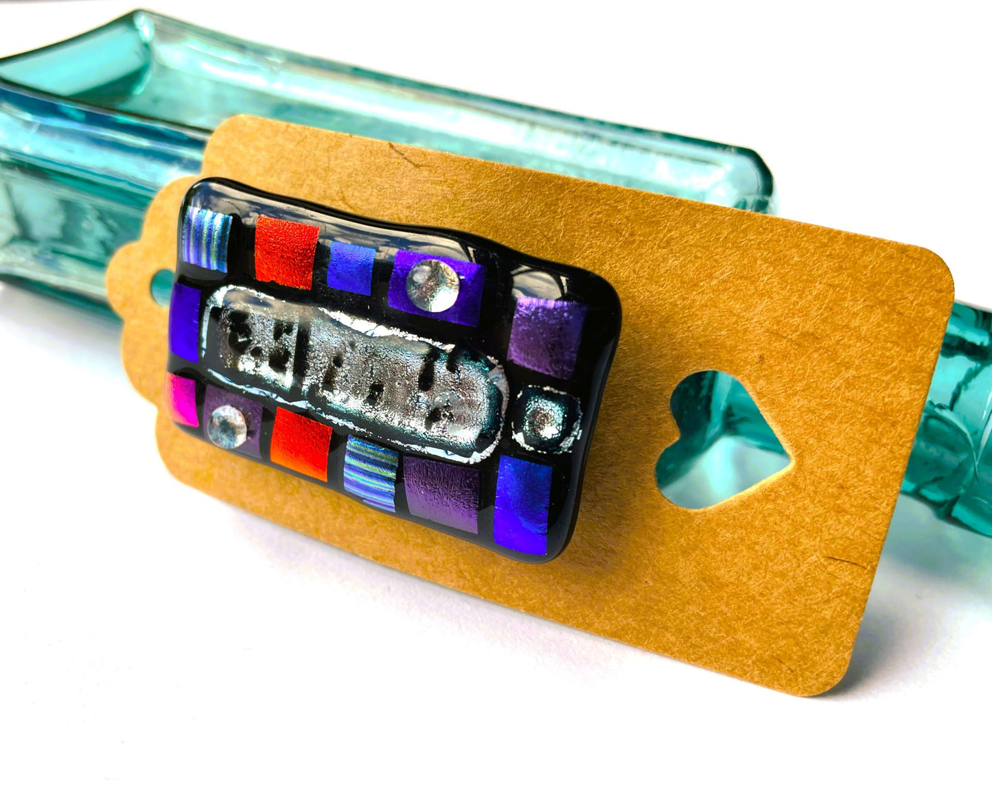 Blue Mosaic Dichroic Glass Brooch