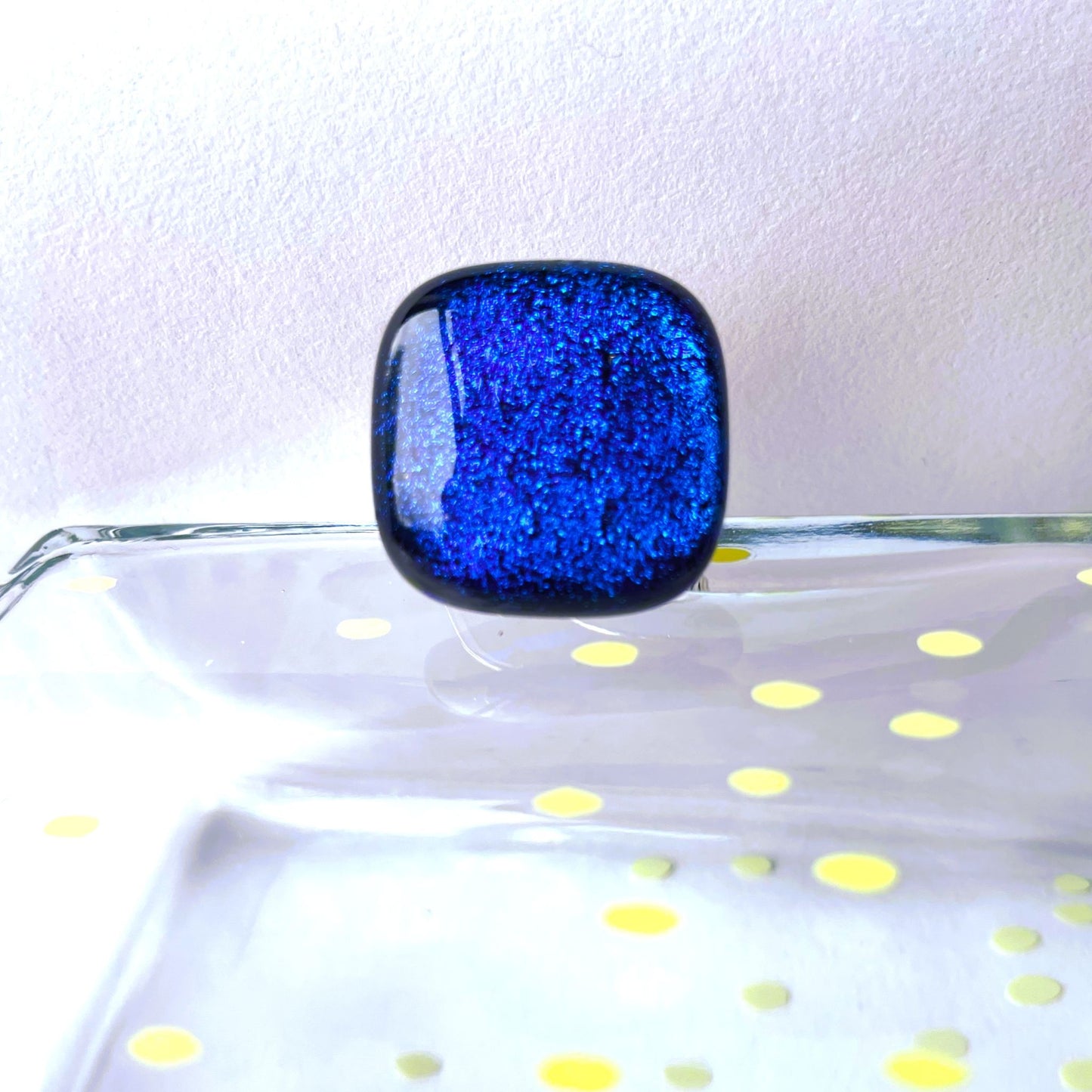 Blue Dichroic Fused Glass Statement Ring