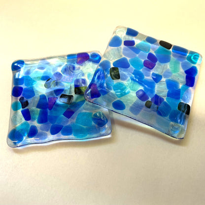Blue on Blue Fused Glass Coasters – Set of 2