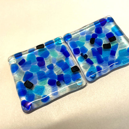 Blue on Blue Fused Glass Coasters – Set of 2