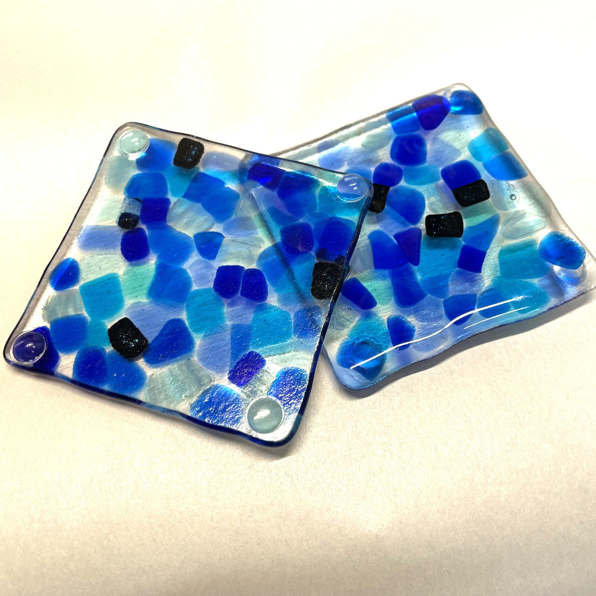 Blue on Blue Fused Glass Coasters – Set of 2