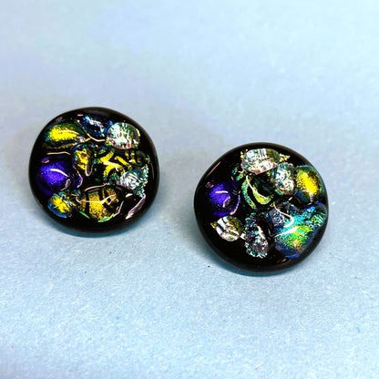 Set of 2 Black Opaque Glass Shank Buttons