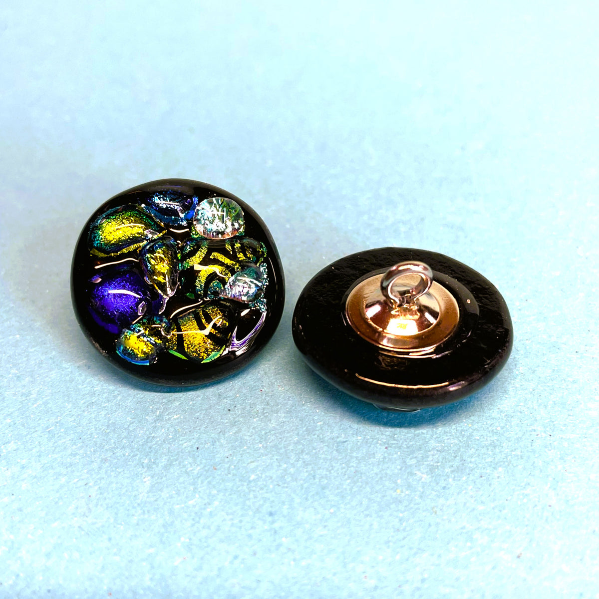 Set of 2 Black Opaque Glass Shank Buttons