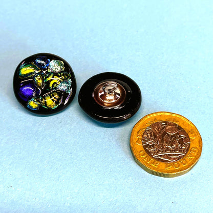 Set of 2 Black Opaque Glass Shank Buttons