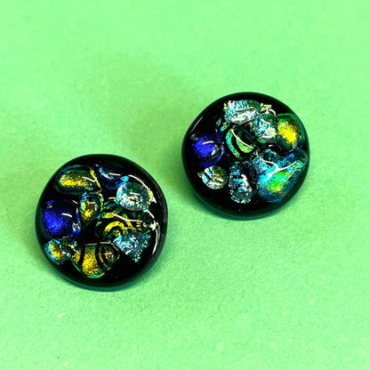 Set of 2 Black Opaque Glass Shank Buttons