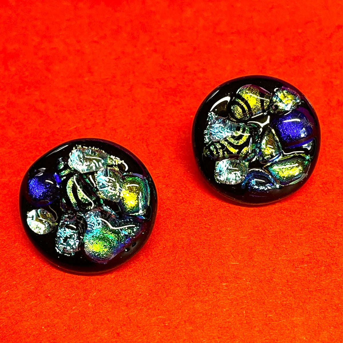 Set of 2 Black Opaque Glass Shank Buttons
