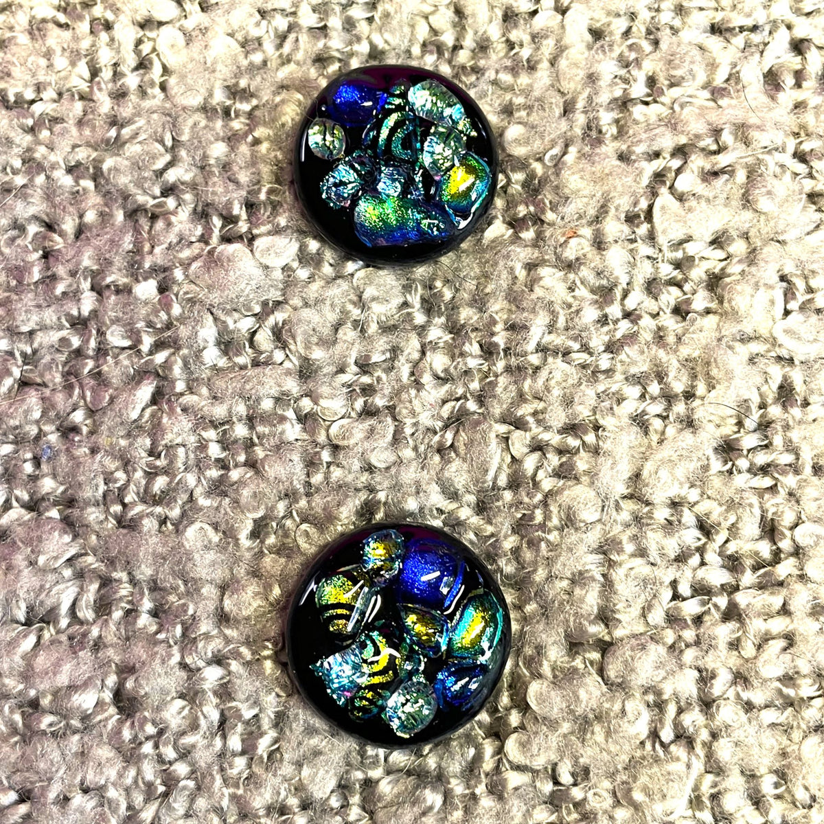 Set of 2 Black Opaque Glass Shank Buttons