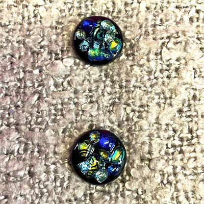 Set of 2 Black Opaque Glass Shank Buttons