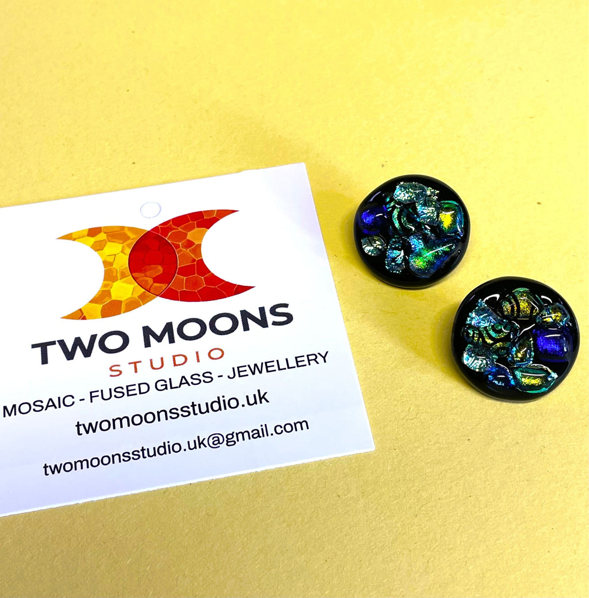 Set of 2 Black Opaque Glass Shank Buttons