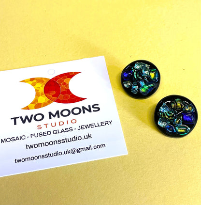Set of 2 Black Opaque Glass Shank Buttons