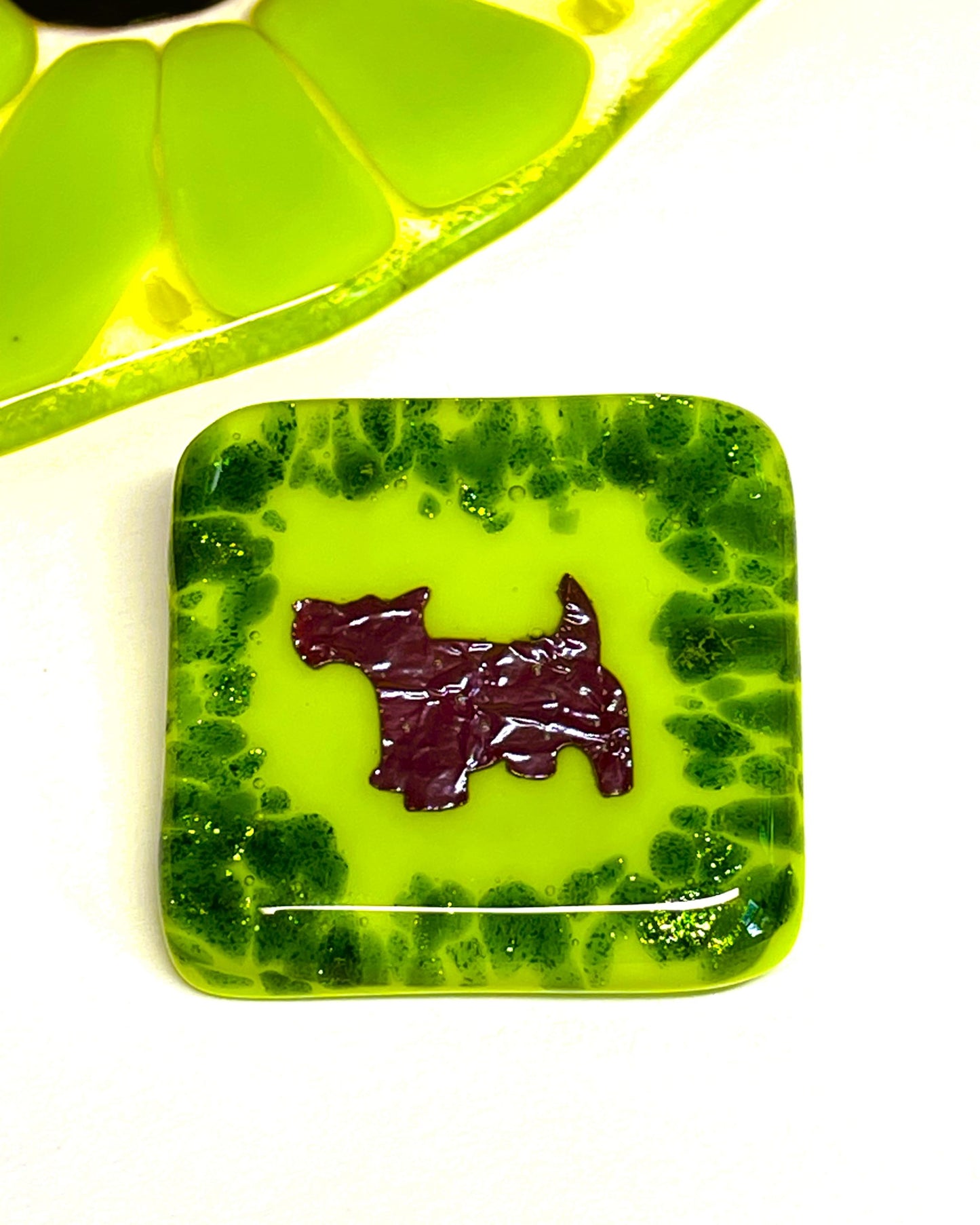 Sparkly Green and Copper Scottie Brooch
