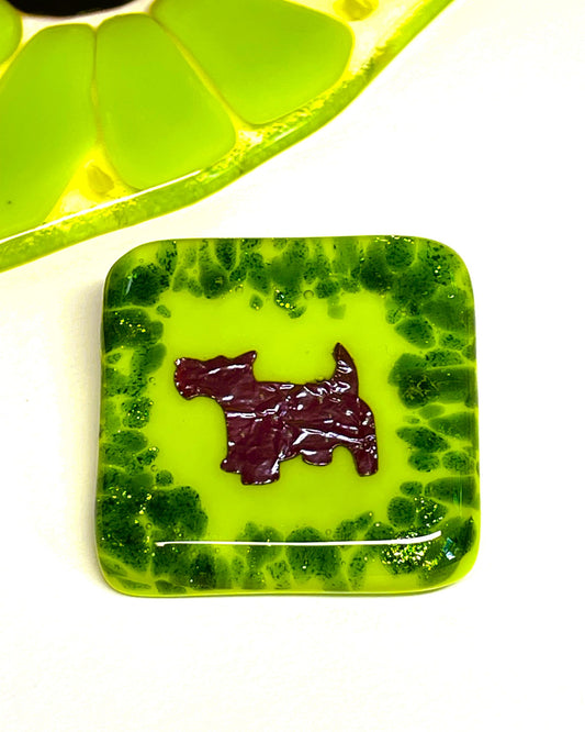 Sparkly Green and Copper Scottie Brooch