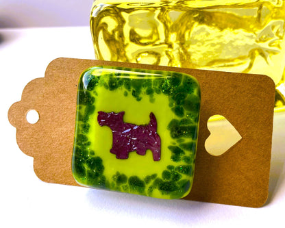 Sparkly Green and Copper Scottie Brooch
