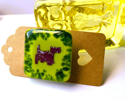 Sparkly Green and Copper Scottie Brooch — Dog Faces Right