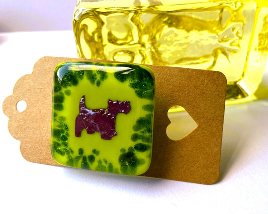Sparkly Green and Copper Scottie Brooch — Dog Faces Right