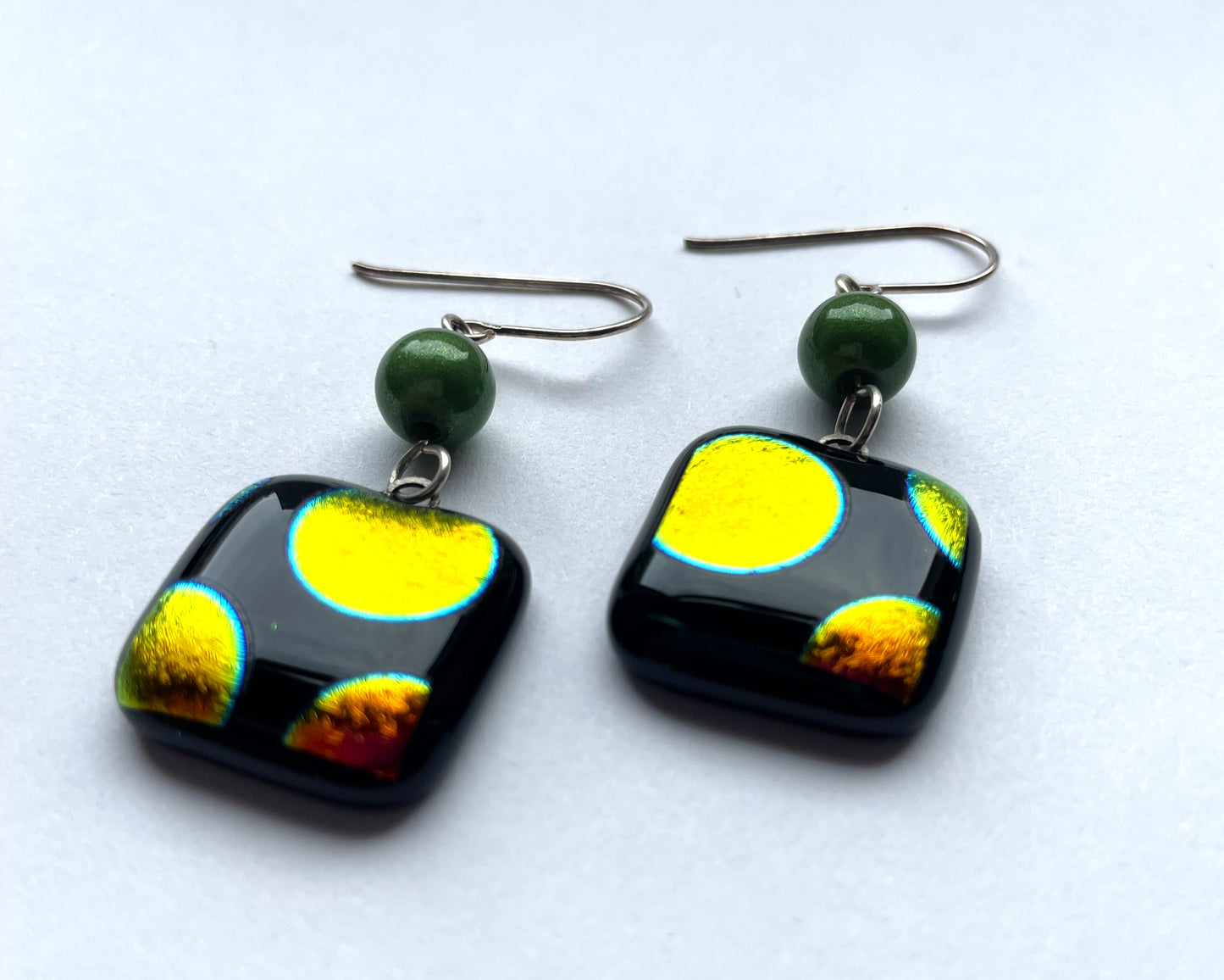 Dotty spotty dichroic square earrings
