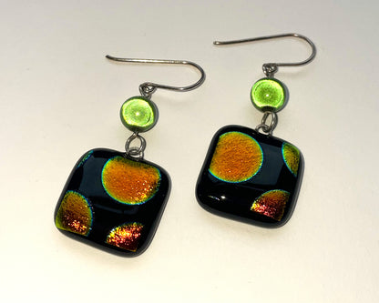 Dotty spotty dichroic square earrings