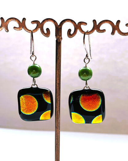 Dotty spotty dichroic square earrings