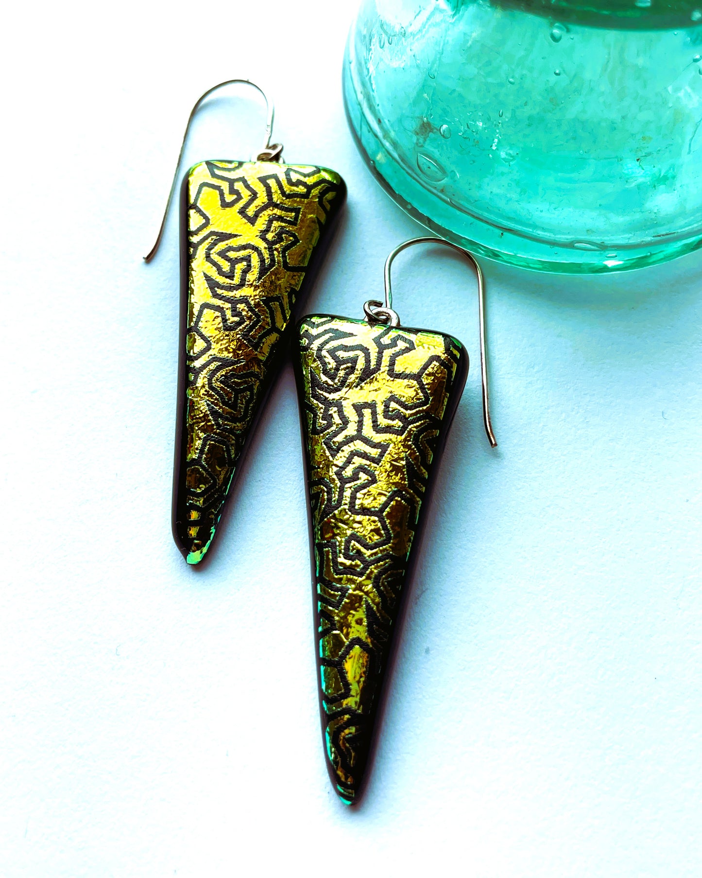 Escher Lizard dichroic earrings