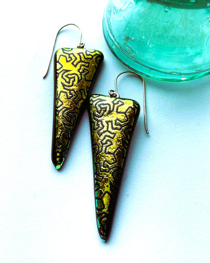 Escher Lizard dichroic earrings