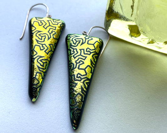 Escher Lizard dichroic earrings